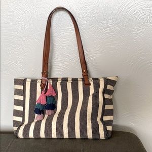 Fossil “Rachel” Tote - blue and white stripes